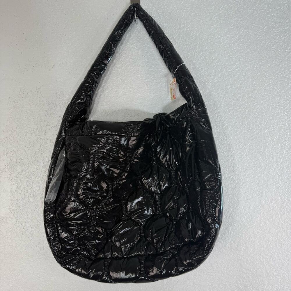 NWT Free People Movement Quilted Carryall Bag In Black Patent Boho Yoga Travel